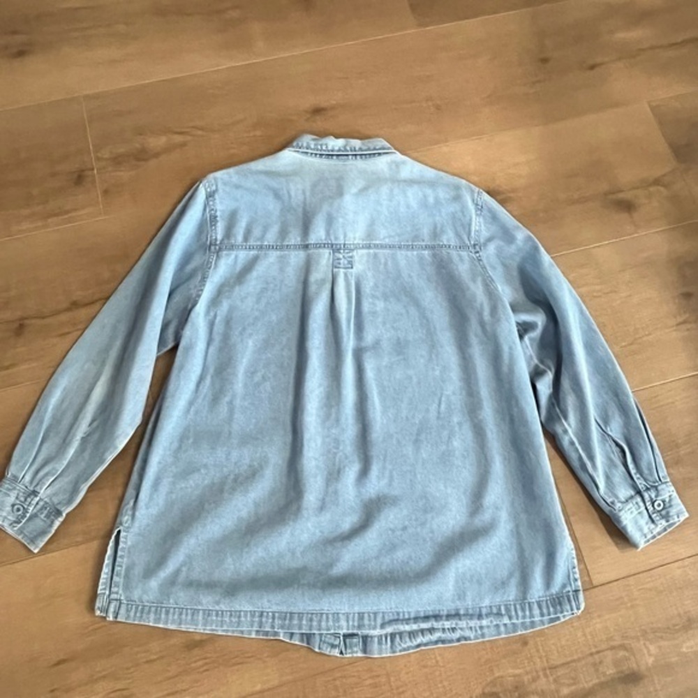 Vintage Blue Denim Shirt Women M Embroidered Applique Patchwork Country Hearts - Picture 3 of 7